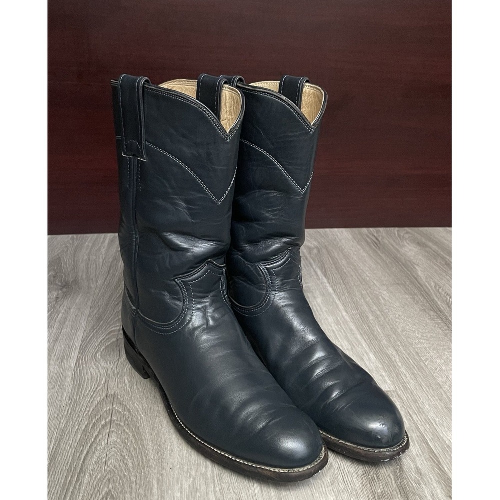 Justin Women's Navy Blue Leather Roper Boots Size 6.5 B